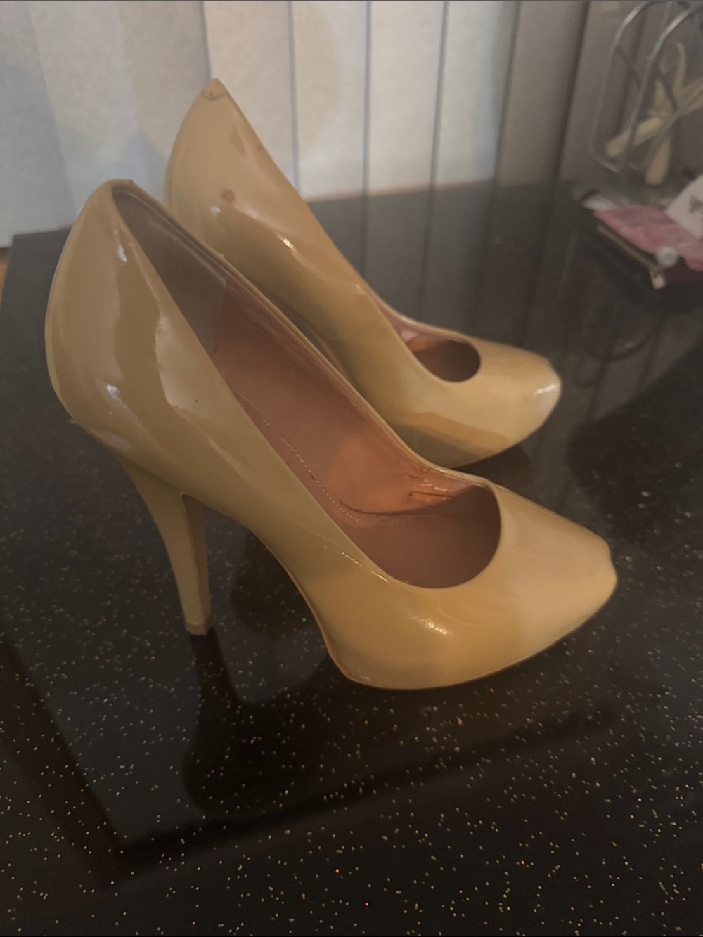 Women’s Patent High Heel Pumps in Beige